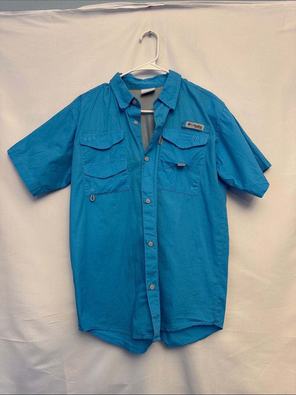 Columbia Boys Blue Short-Sleeve Fishing Button-Down Shirt Size XL